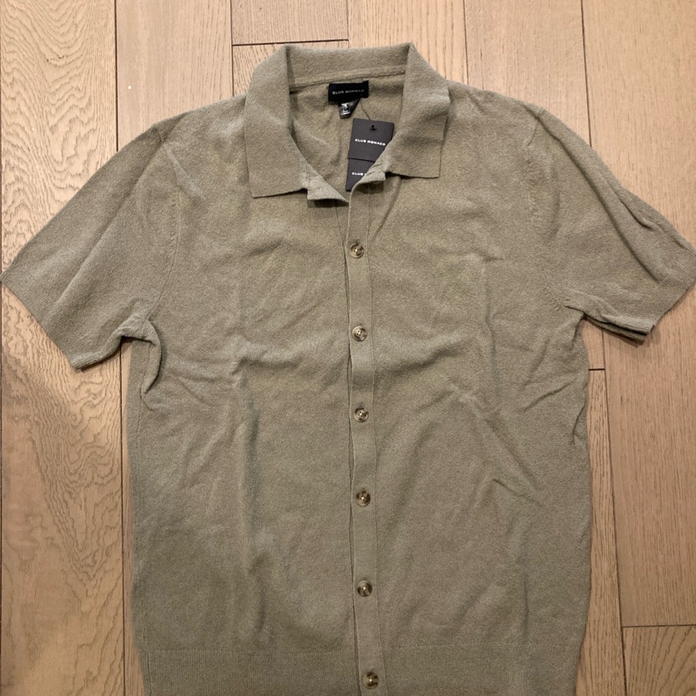 Club Monaco Olive Short Sleeve Button Polo Top